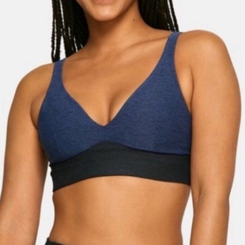 NWOT Outdoor Voices Plunge Bra Navy Black Charcoal Sz M